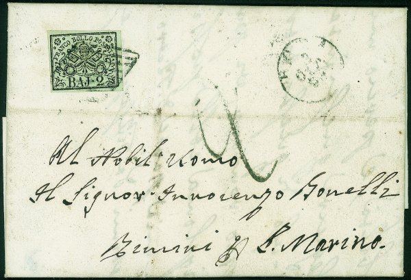 Antichi Stati Italiani - Stato pontificio - Lettera affrancata con 2 baj