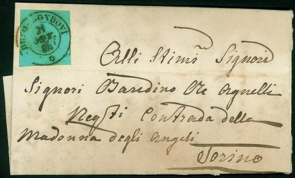 Antichi Stati Italiani - Sardegna - Lettera affrancata con 20 cent azzurro (5)