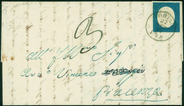 Antichi Stati Italiani - Sardegna - Lettera preconvenzione affrancata con 20 cent azzurro (8 cat.1350)