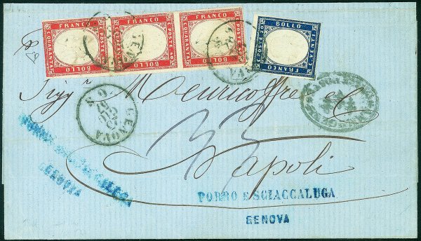 Antichi Stati Italiani - Sardegna - Lettera via di mare affrancata con 20 cent azzurro oltremare scuro