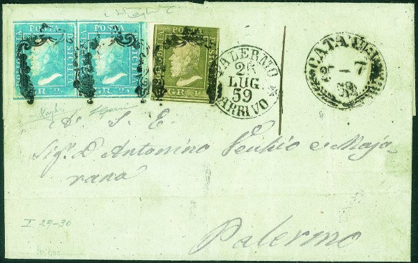Antichi Stati Italiani - Sicilia - Lettera da Catania 25-7 59