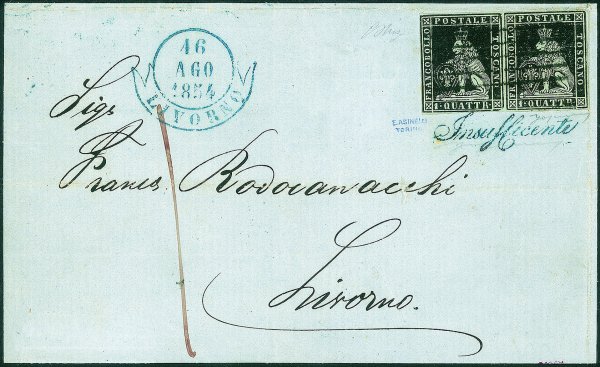 Antichi Stati Italiani - Toscana - Lettera affrancata con coppia del 1 quattrino nero (1 cat.16500)