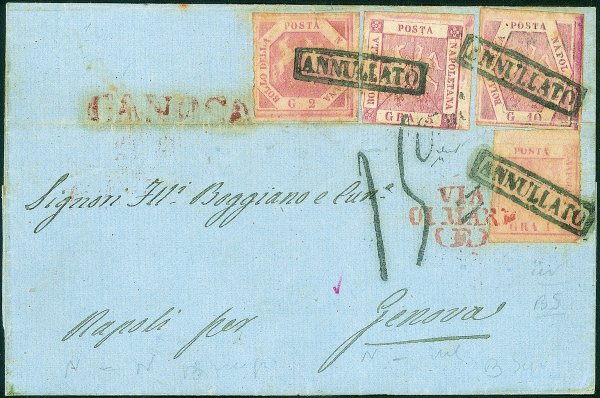 Antichi Stati Italiani - Napoli - Lettera da CANOSA con bollo lineare rosso datata 8 maggio 1858