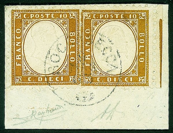 Regno - Vittorio Emanuele II - 1862 - due esemplari del 10 cent bistro giallastro (1 + 1 lf)