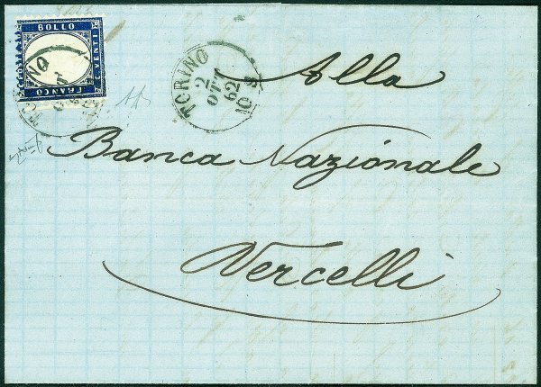 Regno - Vittorio Emanuele II - Lettera affrancata con 20 cent indaco (2nfa)