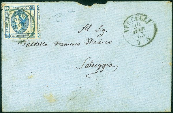 Regno - Vittorio Emanuele II - Bustina affrancata con 15 cent litografico