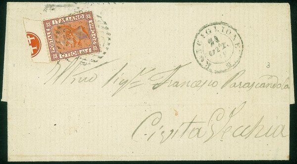 Regno - Vittorio Emanuele II - Lettera affrancata con 20 cent arancio (28)