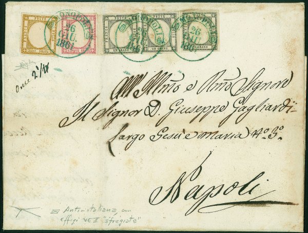 Antichi Stati Italiani - Province Napoletane - Lettera con affrancatura tricolore