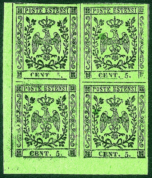 Antichi Stati Italiani - Modena - 1855 - Quartina del 5 cent (8a cat.21000)
