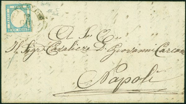 Antichi Stati Italiani - Province Napoletane - 1861 - 2 grana azzurro chiaro con filetto di inquadratura in alto (20k)