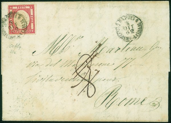 Antichi Stati Italiani - Province Napoletane - Lettera affrancata con 5 grana vermiglio