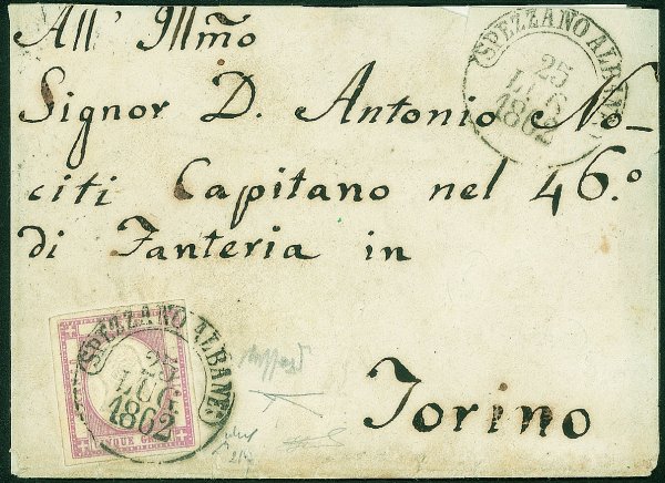 Antichi Stati Italiani - Province Napoletane - Busta affrancata con 5 grana lilla scuro (21d)