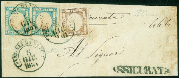 Antichi Stati Italiani - Napoli - 1861 - 10 grana arancio falso per posta del I tipo effige C (perfetto e con ottimi margini)