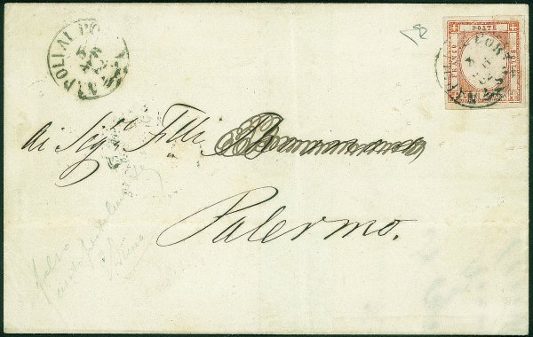 Antichi Stati Italiani - Napoli - Falso per posta del 10 grana II tipo effige tipo C colore arancio (F8 cat.7000)