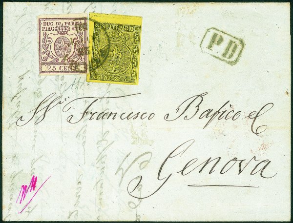 Antichi Stati Italiani - Parma - Lettera con affrancatura mista (1 + 10)