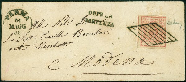 Antichi Stati Italiani - Parma - Lettera affrancata con 15 cent vermiglio chiaro (9a)