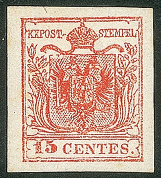 Antichi Stati Italiani - Lombardo Veneto - 1850 - 15 cent rosso (6) III tipo carta a mano