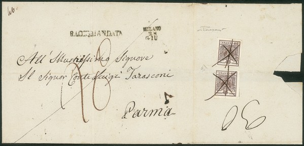 Antichi Stati Italiani - Lombardo Veneto - Raccomandata da Milano 28 Giu. del 1850