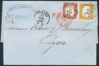 Regno - Vittorio Emanuele II - Lettera affrancata con 40 cent rosso carminio + 80 cent giallo arancio (3 + 4)