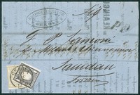 Regno - Vittorio Emanuele II - Mista Sardegna/regno - 1 cent nero + 2 cent giallo sovrapposti (19a + 10c)
