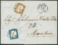 Regno - Vittorio Emanuele II - Mista Sardegna/Regno - lettera con 10 cent bistro arancio (14Dg)