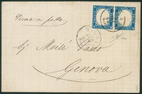 Regno - Vittorio Emanuele II - Coppia orizzontale del 15 cent azzurro chiaro (11a)