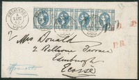 Regno - Vittorio Emanuele II - Bustina affrancata con striscia di quattro del 15 cent litografico (12)