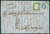 Regno - Vittorio Emanuele II - Mista Sardegna/Regno - lettera affrancata con 5 cent verde chiaro smorto (13Eb)