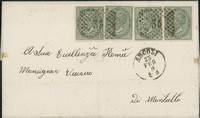 Regno - Vittorio Emanuele II - Lettera affrancata con quattro 5 cent V. Emanuele II (T16)