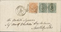 Regno - Vittorio Emanuele II - Lettera affrancata con coppia orizzontale del 5 cent V. Emanuele II (T16)