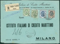 Regno - Vittorio Emanuele III - Busta raccomandata tricolore affrancata con 25 cent (due)