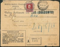 Regno - Vittorio Emanuele III - Busta assicurata affrancata con 2,55 lire Parmeggiani (216)