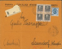 Regno - Vittorio Emanuele III - Busta affrancata con 1,25 lire Floreale (202)