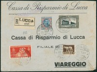Regno - Vittorio Emanuele III - Busta commerciale raccomandata affrancata con 5 lire Floreale (78)