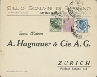 Regno - Vittorio Emanuele III - Tricolore - Busta affrancata con Floreale 25 cent (200) + 1,25 lire (202)