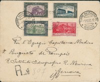 Regno - Vittorio Emanuele III - Busta raccomandata affrancata con tre valori Milizia III (272 + 273 + 274)
