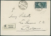 Regno - Vittorio Emanuele III - Busta raccomandata affrancata con 2,55 lire Marcia su Roma (338)