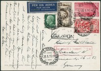 Regno - Vittorio Emanuele III - Cartolina per via aerea affrancata con 60 cent Bellini Aerea (A92)