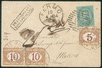 Regno - Segnatasse - Bustina da Fermo a Moresco con 5 cent Umberto (37)