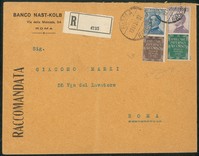 Regno - Francobolli pubblicitari - Raccomandata affrancata con due esemplari gemelli 25 cent + 50 cent Piperno (6 + 13)