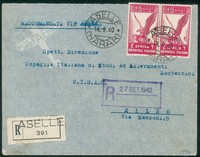 Colonie - Africa Orientale Italiana - Aerogramma raccomandato affrancato con coppia orizzontale del 2 lire Soggetti Vari (15)