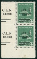C.L.N. - Barge - 1945 - 25 cent (3 - varietà) - coppia verticale angolo di foglio (pos. 81/91)