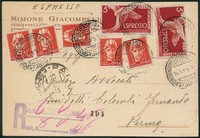 Repubblica - Cartolina espresso affrancata con cinque 60 cent (539 Luogotenenza)