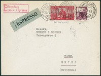 Repubblica - Busta espresso affrancata con 20 lire + 100 lire Democratica (561 + 565/I)