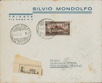 Trieste AMG FTT - Busta commerciale raccomandata affrancata con 100 lire Repubblica Romana (41)
