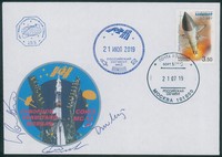 Europa e Oltremare - Russia - 2019 - ISS - Soyuz MS-13 - cosmogramma con l'emblema della missione timbrato con gli annulli di bordo