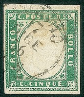 Antichi Stati Italiani - Sardegna - 1855 - 5 cent (13d - verde smeraldo)