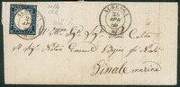 Antichi Stati Italiani - Sardegna - Lettera con 20 cent azzurro scurissimo (15C)