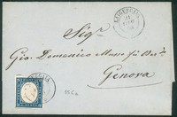 Antichi Stati Italiani - Sardegna - Involucro di lettera con 20 cent azzurro (15Ca)