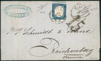 Antichi Stati Italiani - Sardegna - Lettera affrancata con 20 cent cobalto oltremare scuro (15Di)